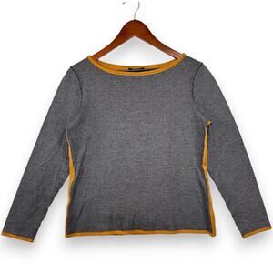 Lafayette 148 Medium Womens Gray Striped Orange Trim Long Sleeve Top Soft Cotton